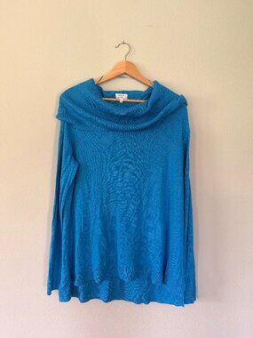 Crown & Ivy Teal Fold Neck Sweater - Sz L
